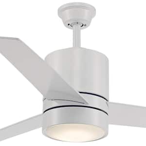 52 in. Indoor White Integrated LED Modern Ceiling Fan with Light, Wall Control Switch, and 3 Blades