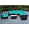 Ohana Depot Black 8-Piece Wicker Patio Seating Set With Sunbrella Aruba ...