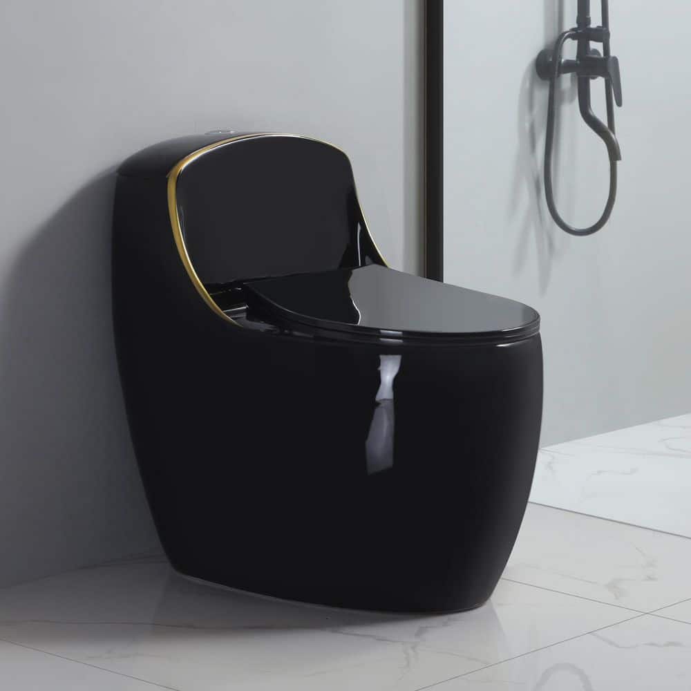 Simple Project Compact 1-Piece Toilet, 1.6 GPF Single Flush Round Modern  Toilet for Small Bathroom, Space Saving Toilet Black HDUSETSGBK - The Home  ..., image size:1000x1000