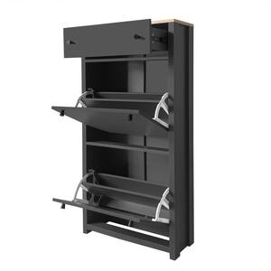 47.2 in. H x 23.6 in. W Gray Wood Shoe Storage Cabinet with 2 Flip-Drawers, Adjustable Shoe Racks, Grain Pattern Top