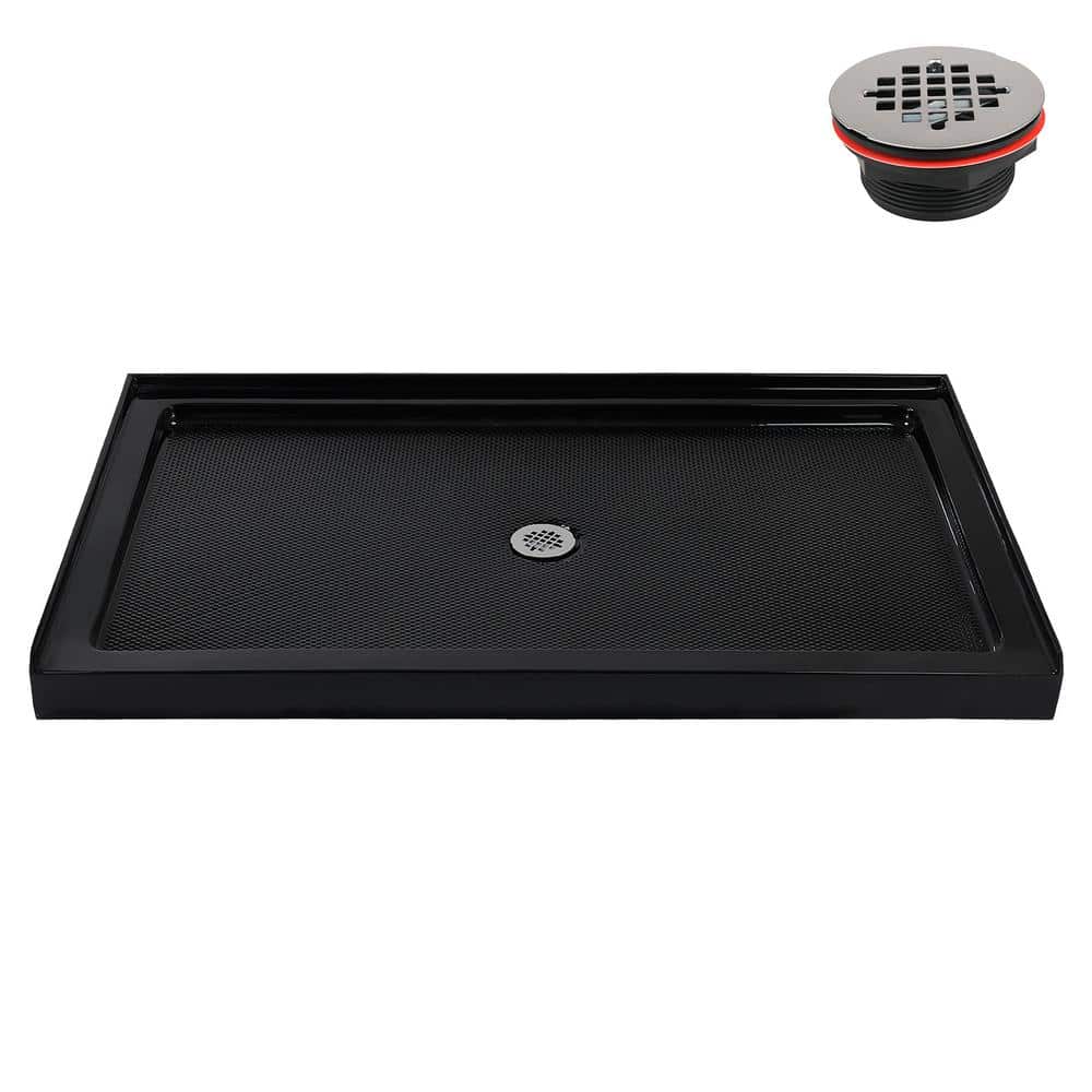 60 in. L x 36 in. W Alcove Acrylic Shower Pan Base in Glossy Black with Center Drain, Drain Included price history on PriceWatchPro