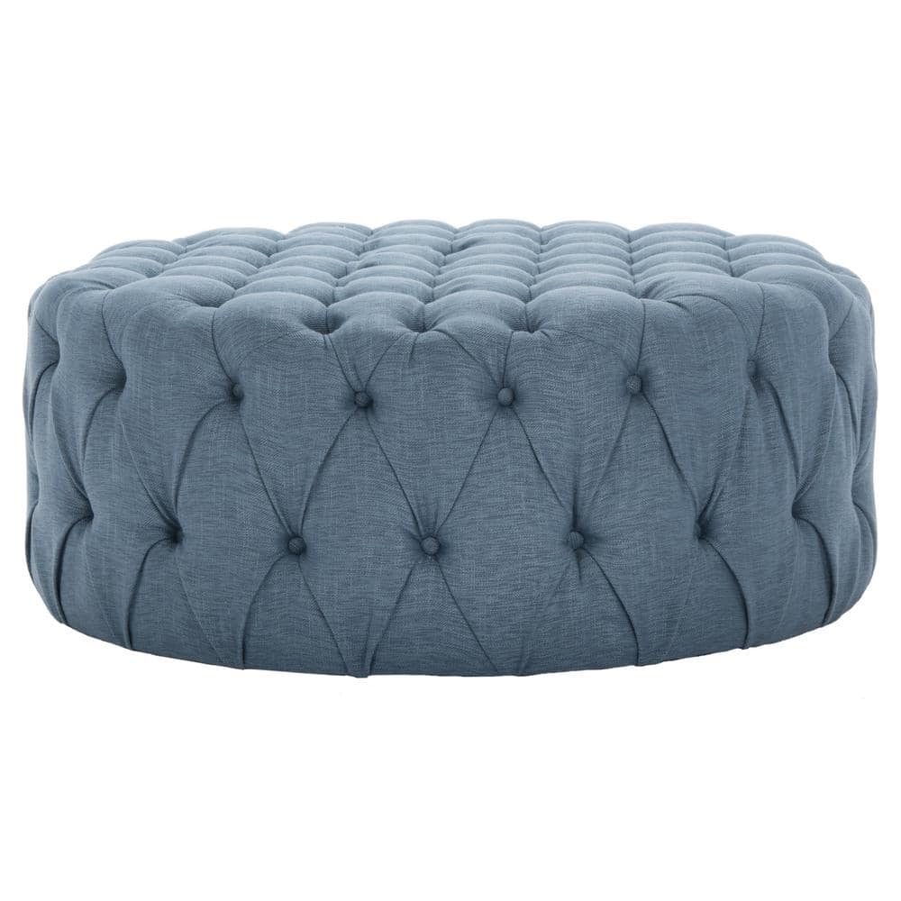 Transitional Black Tufted Round Ottoman/Coffee Table, 39"