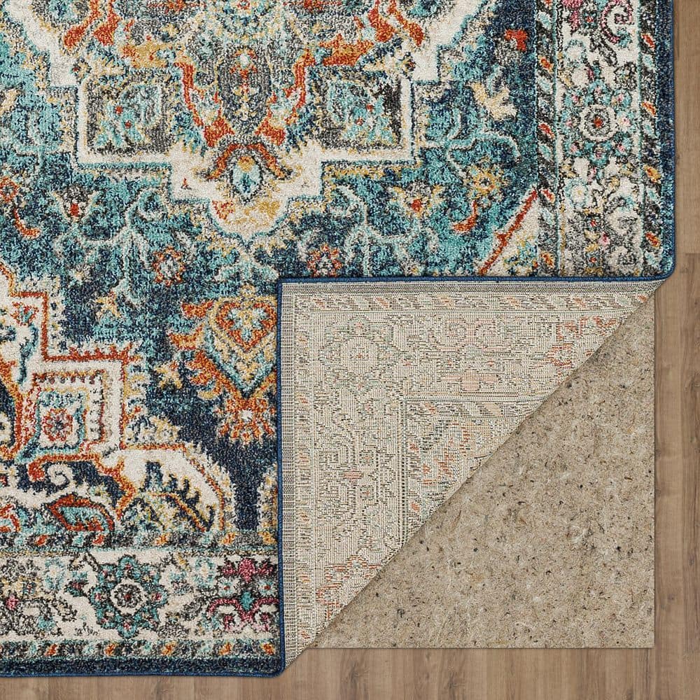 Dellen Teal Blue Synthetic Medallion Rectangular Area Rug