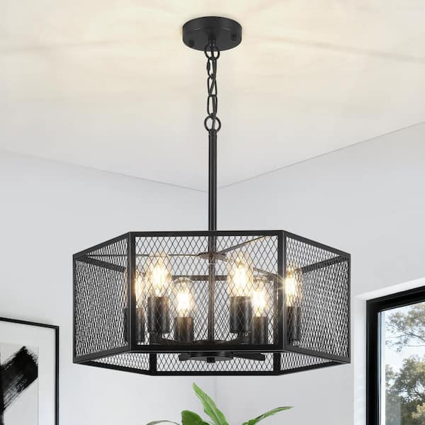 ZSMIHDOH 6-Light Modern Black Metal Drum Chandelier for Kitchen Island with no bulbs included