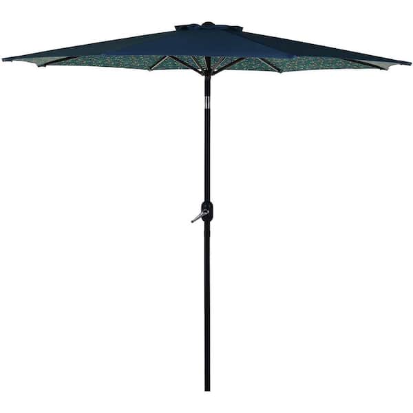 Tatayosi 9 ft. Flowers and Leaves Outdoor Inclined Enhanced Aluminum Market Patio Umbrella 8 Ribs in Blue