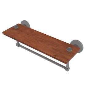 South Beach Collection 16 in. Solid IPE Ironwood Shelf with Integrated Towel Bar in Matte Gray