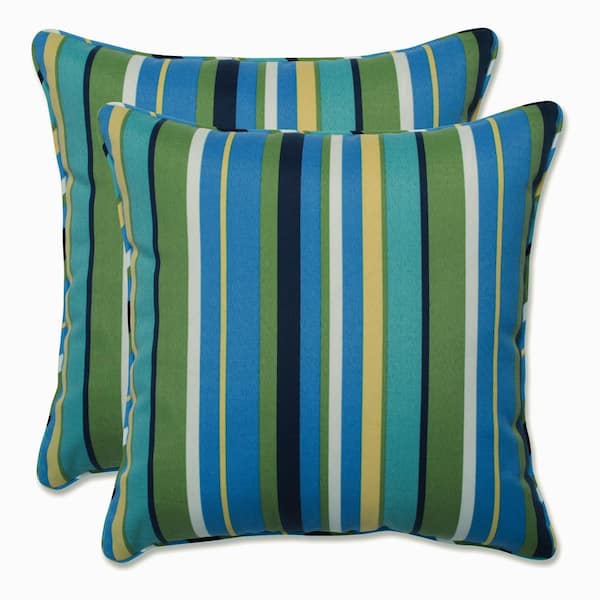 Pillow Perfect Stripe Blue Square Outdoor Square Throw Pillow 2-Pack