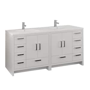 Imperia 72 in. Modern Bathroom Double Vanity in Glossy White with Vanity Top in White with White Basins