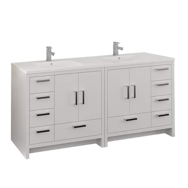 Fresca Imperia 72 in. Modern Bathroom Double Vanity in Glossy White with Vanity Top in White with White Basins