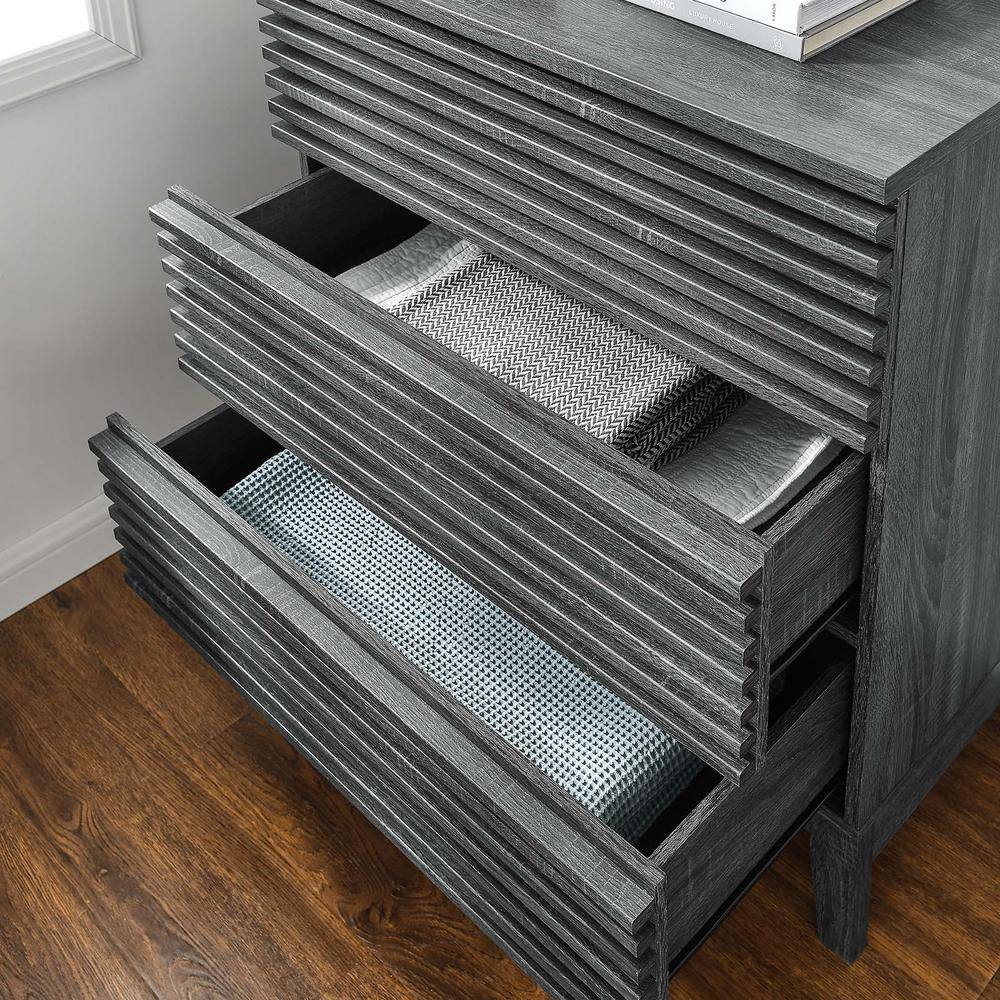 Charcoal Mid-Century 3-Drawer Bachelor's Chest with Tapered Legs