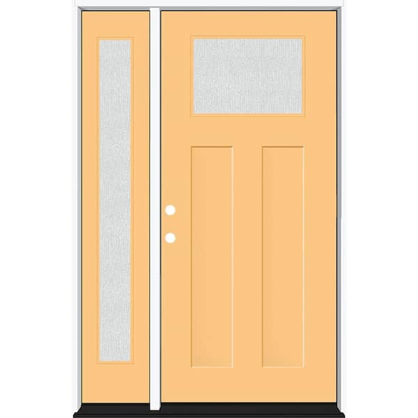 Steves & Sons Legacy 53 in. x 80 in. 1/4 Toplite Rain Glass RHIS Primed Jackfruit Finish Fiberglass Prehung Front Door w/14 in. SL