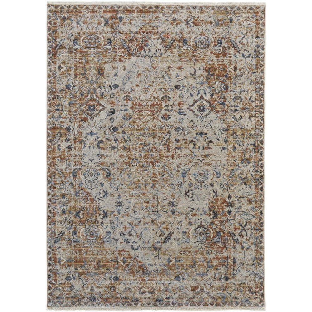 HomeRoots Tan and Ivory Floral 12 ft. x 15 ft. Area Rug 2000514020 ...
