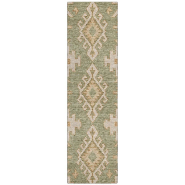 Chantille Machine Washable Indoor/Outdoor Abstract ACN3029 Olive 2 ft. x 7 ft. Runner Rug