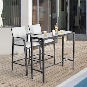 Black 3-Piece Metal Iron Outdoor Serving Bar Set with Breathable Textilene Fabric and Powder-Coated Frame