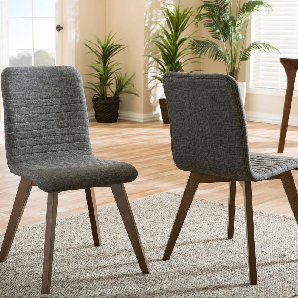Scandinavian-Style Dark Grey Upholstered Walnut Parsons Side Chair