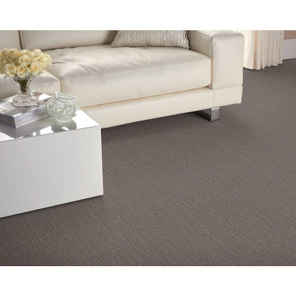 Modish Outlines Flannel Beige 13.2 ft. 32.44 oz. Wool Loop Installed Carpet
