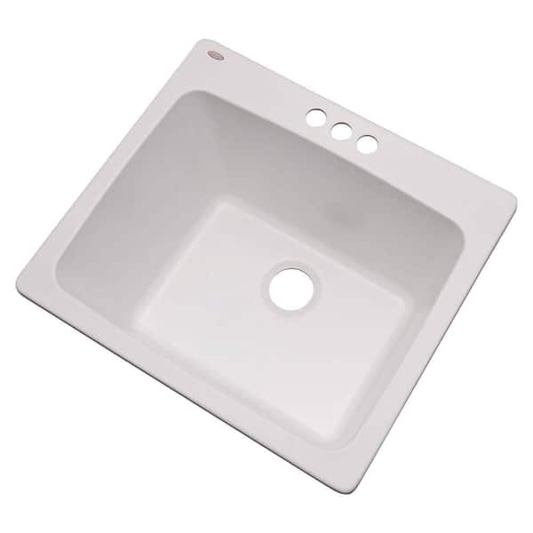 Mont Blanc Wakefield Dual Mount Natural Stone Composite 25 in. 3-Hole Single Bowl Utility Sink in White