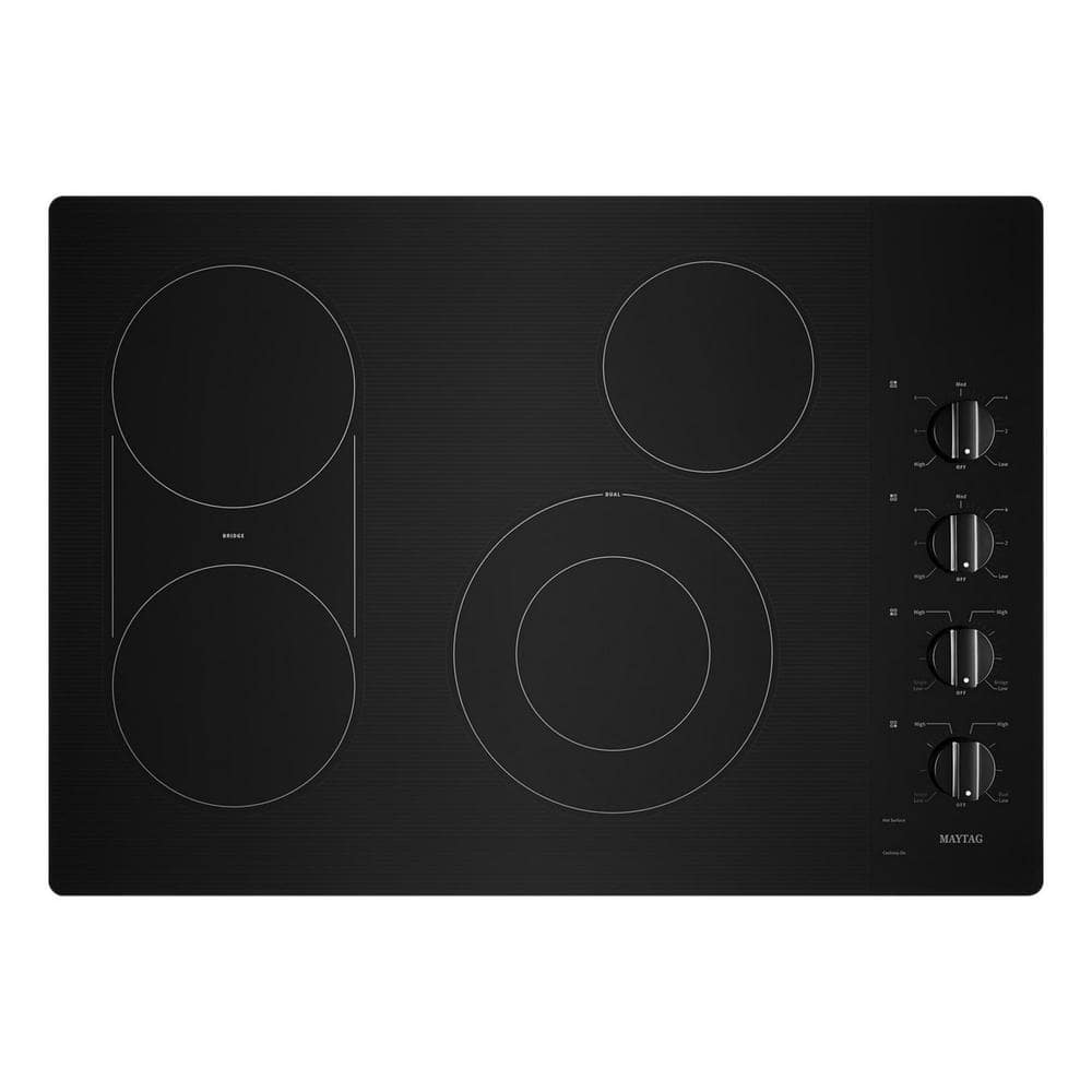 Maytag 30 in. Radiant Electric Cooktop in Black with 4 Elements and Reversible Grill, Griddle