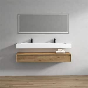 Alysa 71 in. W. x 20 in. D x 23 in. H Double Sink Floating Bath Vanity in White Oak with White Acrylic Top