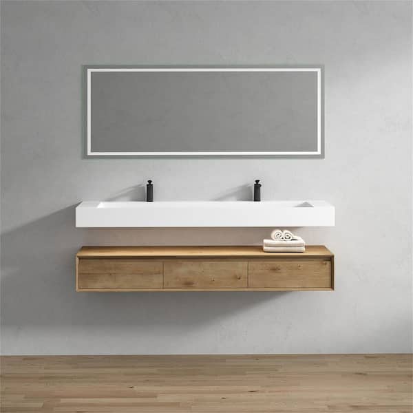 BV Better Vanity Alysa 71 in. W. x 20 in. D x 23 in. H Double Sink Floating Bath Vanity in White Oak with White Acrylic Top