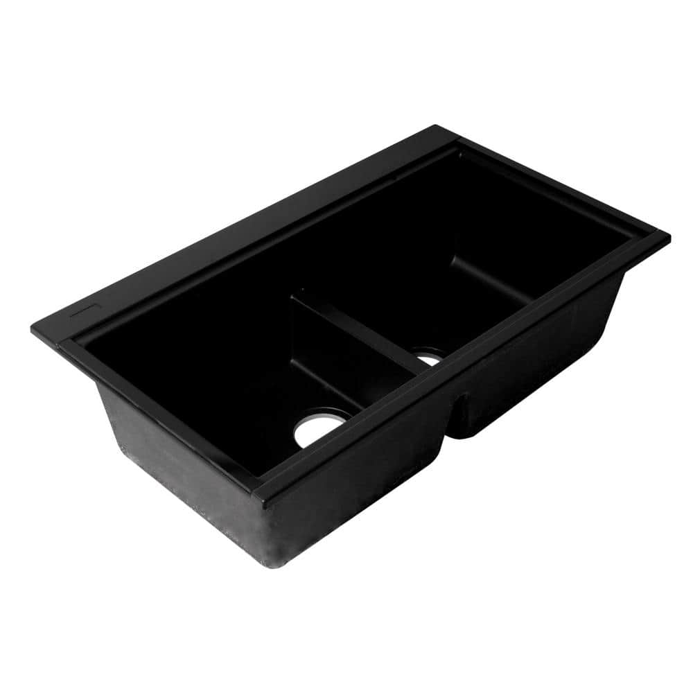 Black Granite Composite Double Bowl Undermount Kitchen Sink