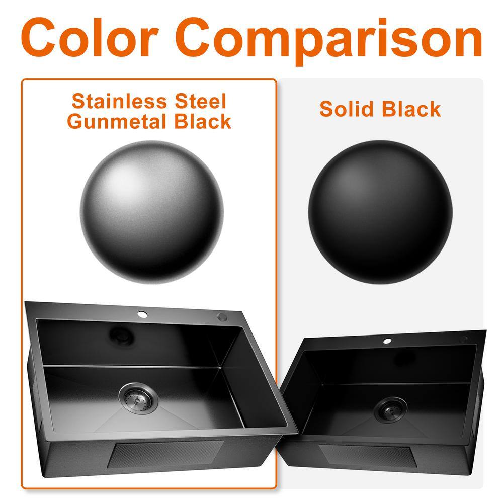 Gunmetal Black Stainless Steel Farmhouse Kitchen Sink with Faucet and Accessories