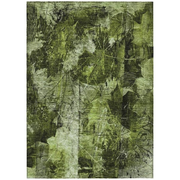 Green 8 ft. x 10 ft. Woven Floral Rectangle Indoor/Outdoor Area Rug