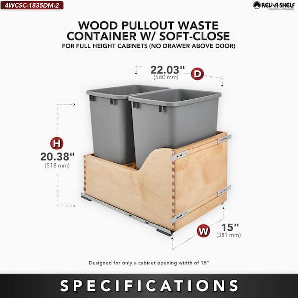 Natural Maple Dual Pull Out Trash Can 35 Qt w/ Soft-Close Slides