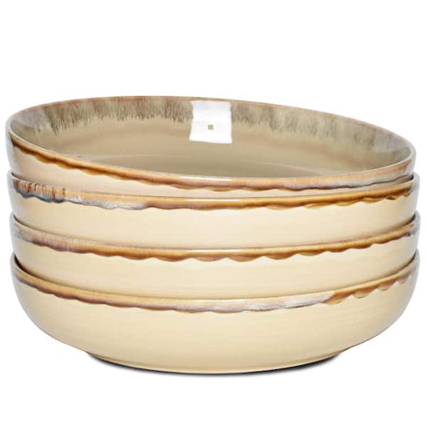 40 fl. oz. Brown Grey Stoneware Large Pasta and Salad Bowls Set of 4 Salad, Dessert, Pasta & Soup Bowls