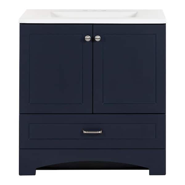 Lancaster 31 in. Single Sink Deep Blue Bath Vanity with White Cultured Marble Top (Assembled)