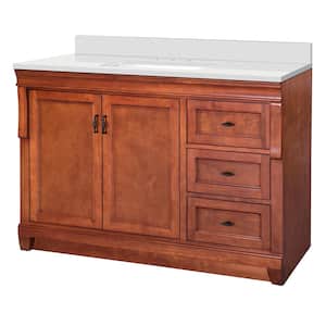 Naples 49 in. W x 22 in. D Vanity Cabinet in Warm Cinnamon with Marble Vanity Top in Snowstorm with White Basin