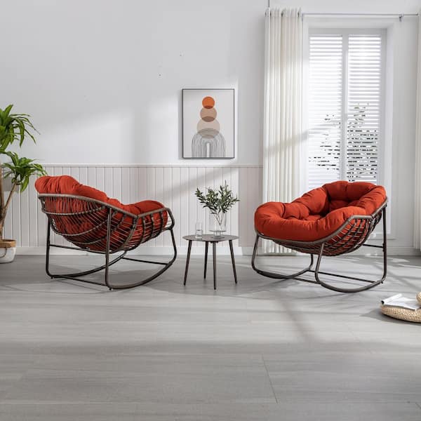 TIRAMISUBEST Wicker Outdoor Rocking Chair with Orange Cushions ​