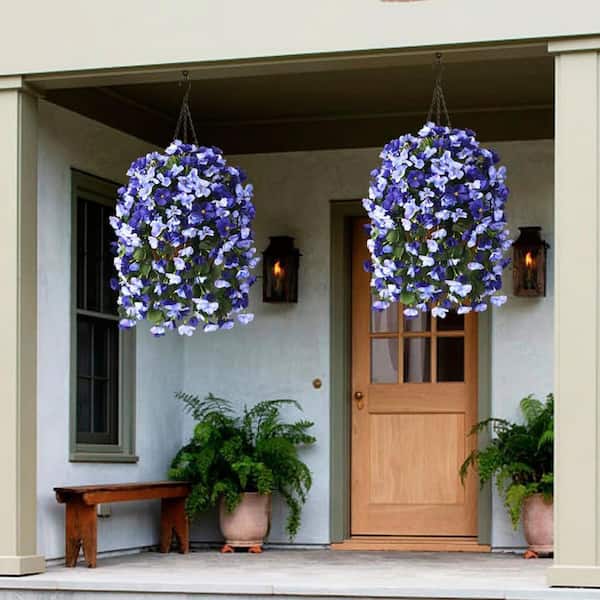 Deep Blue Artificial Hanging Basket Begonia Flowers L0CKVB1M3L
