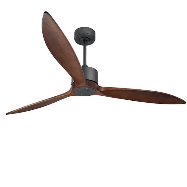 65 in. Standard Ceiling Fan, Black Body, 3-Walnut Solid Wood Blades, DC Motor, Remote, Reversible, ETL, Downrod Mount