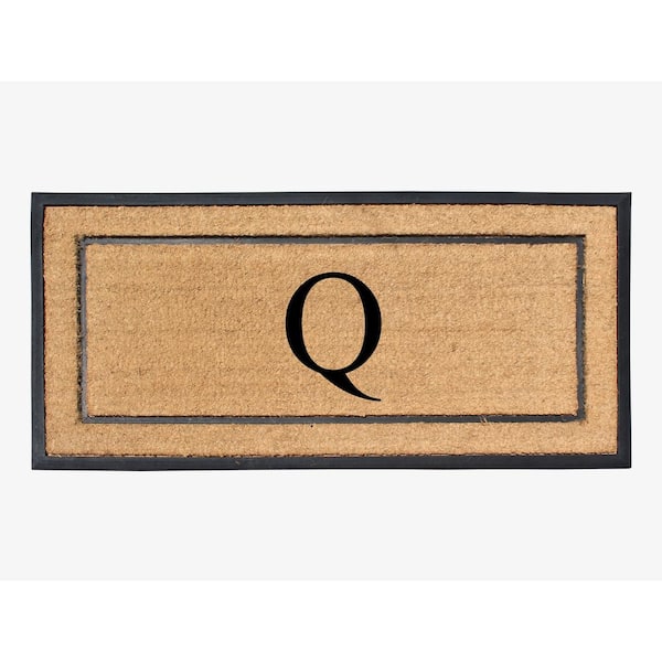 A1 Home Collections A1HC Heavy Duty Frame Molded Double Door Mat Black/Beige 24 in. x 48 in. Rubber and Coir Monogrammed Q Door Mat