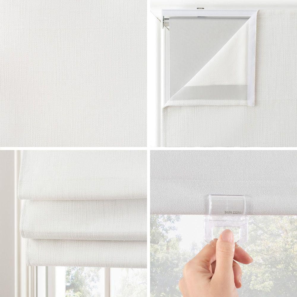 White Textured Fabric Blackout Cordless Roman Shade, 27" x 64"