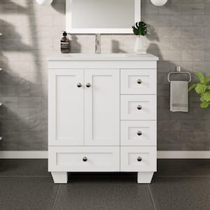 Happy 28 in. W x 18 in. D x 34 in. H Bathroom Vanity in White with White Carrara QuartzTop with White Sink