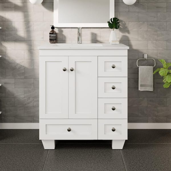 Eviva Happy 28 in. Single Sink White Bath Vanity with White Carrara Quartz Top (Assembled)