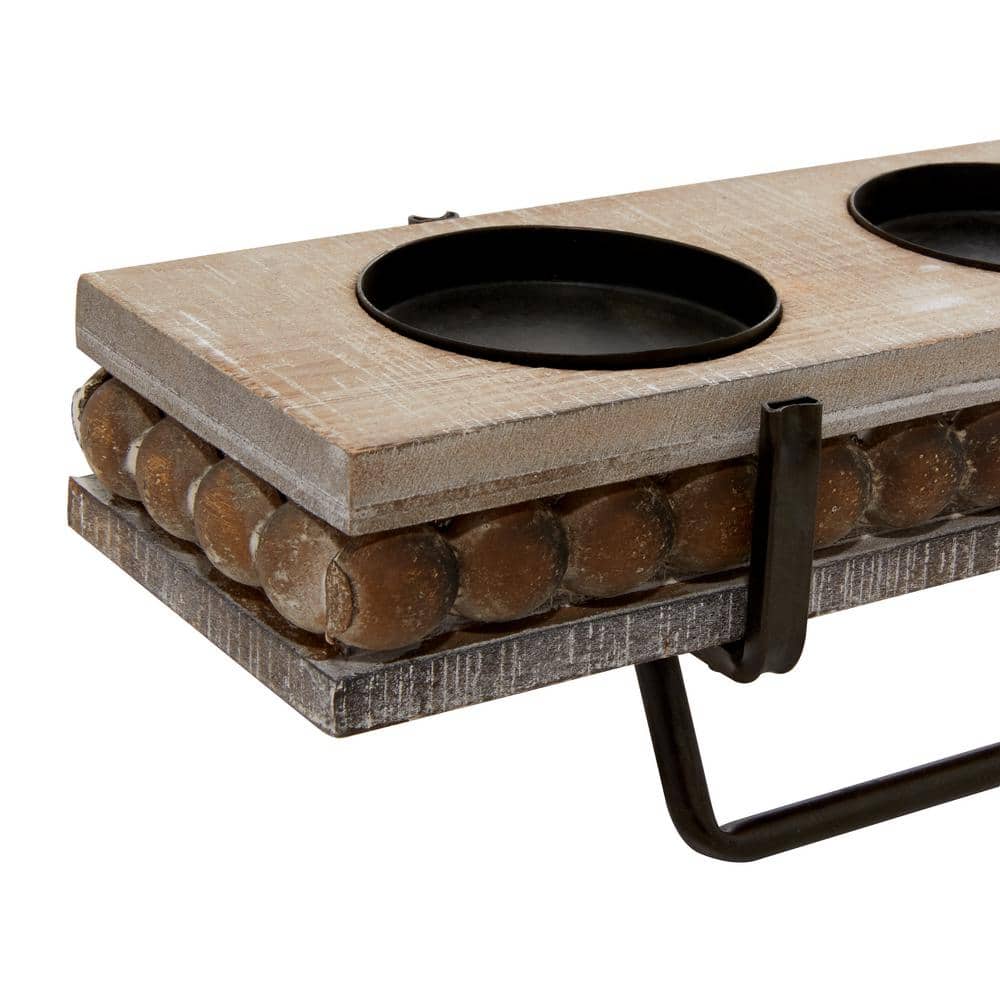 Elegant Brown Wood Beaded 24" Pillar Candle Holder for 5 Candles