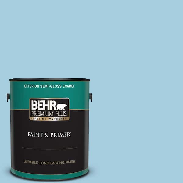 BEHR PREMIUM PLUS 1 gal. #M490-2 Carefree Sky Semi-Gloss Enamel Exterior Paint & Primer