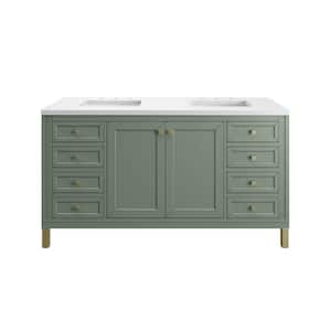 Chicago 60.0 in. W x 23.5 in. D x 34 in. H Bathroom Vanity in Smokey Celadon with White Zeus Quartz Top