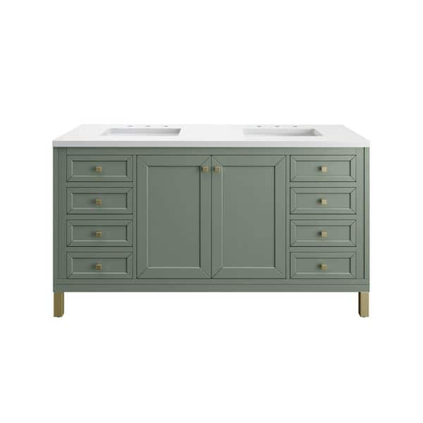 James Martin Vanities Chicago 60.0 in. W x 23.5 in. D x 34 in. H Bathroom Vanity in Smokey Celadon with White Zeus Quartz Top