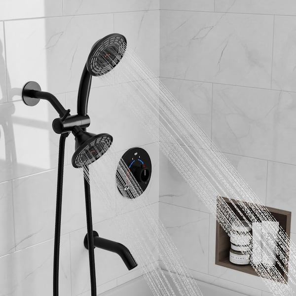 YAWWALK Single Handle 3-Spray Tub and Shower Faucet 2.5 GPM with 3-color LED Shower Head in Nickel (Valve Included)