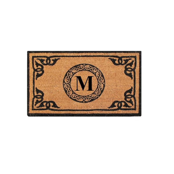 Unbranded A1HC First Impression Hand Crafted Geneva 24 in. x 39 in. Coir Double Border Monogrammed M Non-Slip Outdoor Door Mat