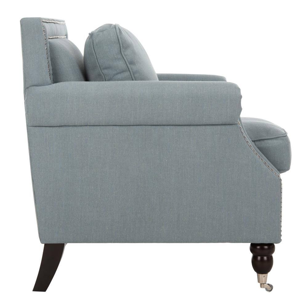 Sky Blue Linen Arm Chair with Nailhead Trim