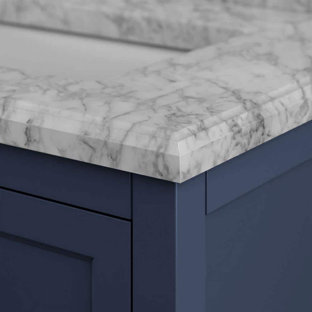 Freya 31" Blue Bathroom Vanity with White Marble Top