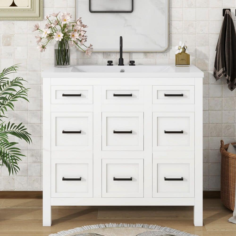 36 in. W x 18 in. D x 34 in. H Single Sink Freestanding Bath Vanity in Whit