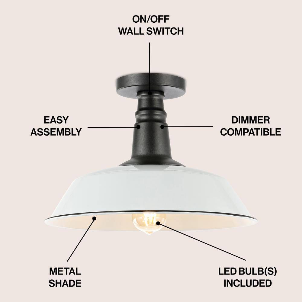 Camila Modern Farmhouse 14" White & Black Metal LED Flush Mount