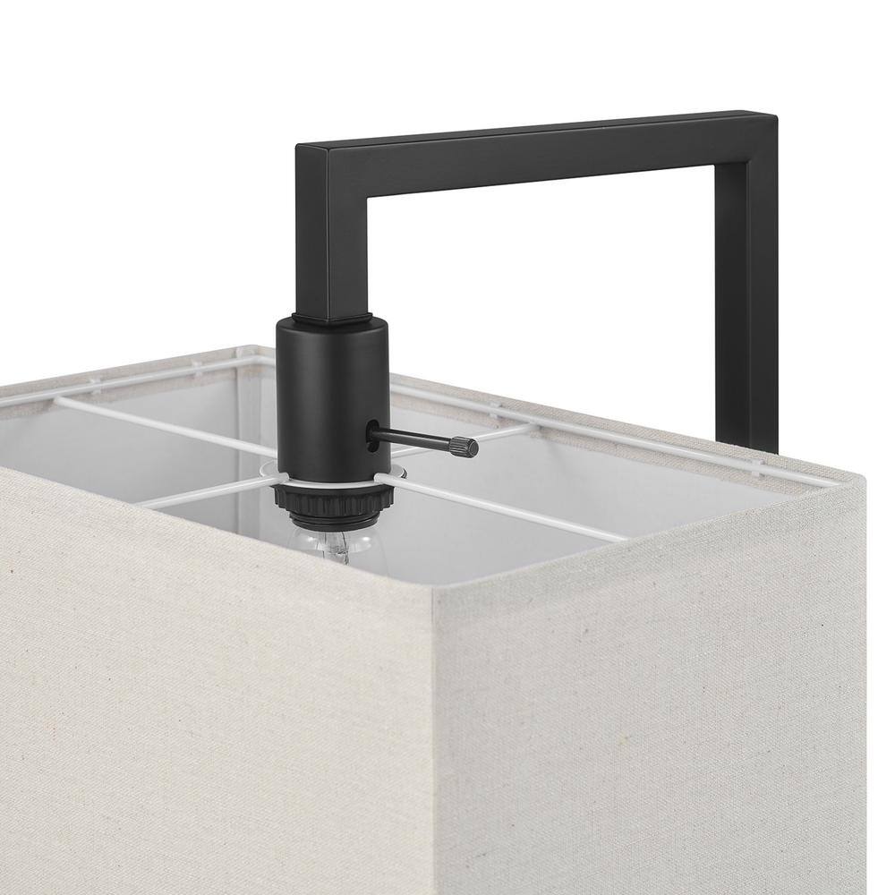 Matte Black Adjustable Floor Lamp with Beige Linen Shade