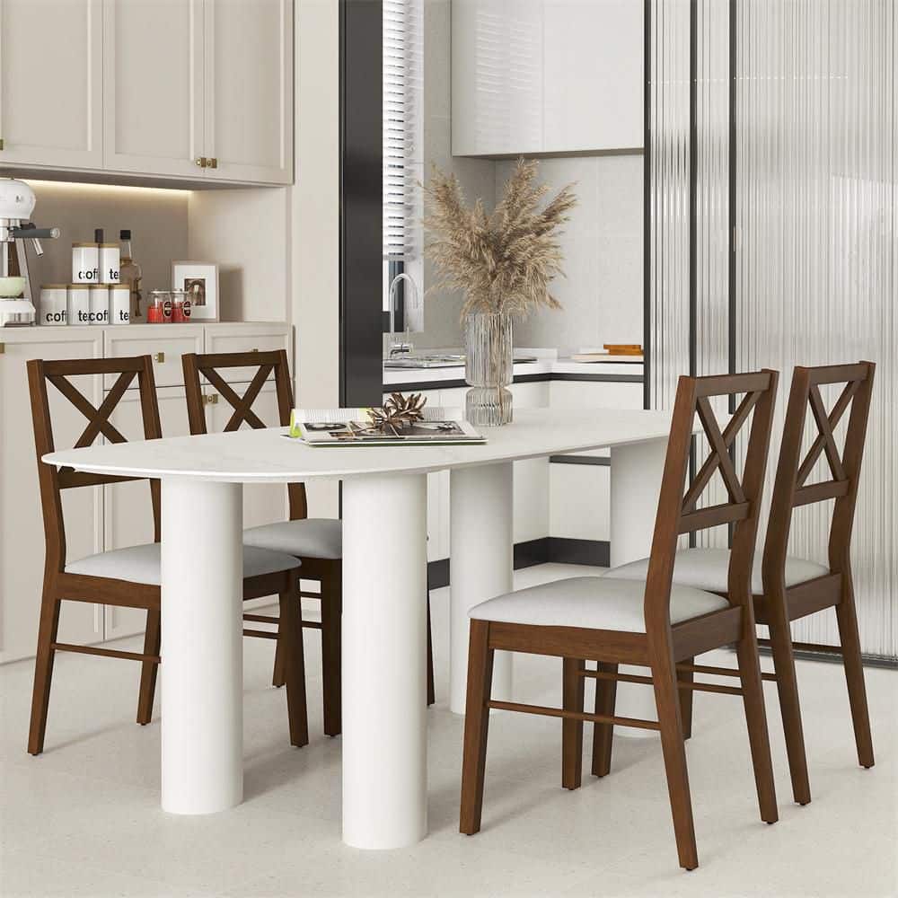 Brown Upholstered Seat Modern Dining Chair Armless Kitchen Chair with Rubber Wood Frame (Set of 2) price history on PriceWatchPro